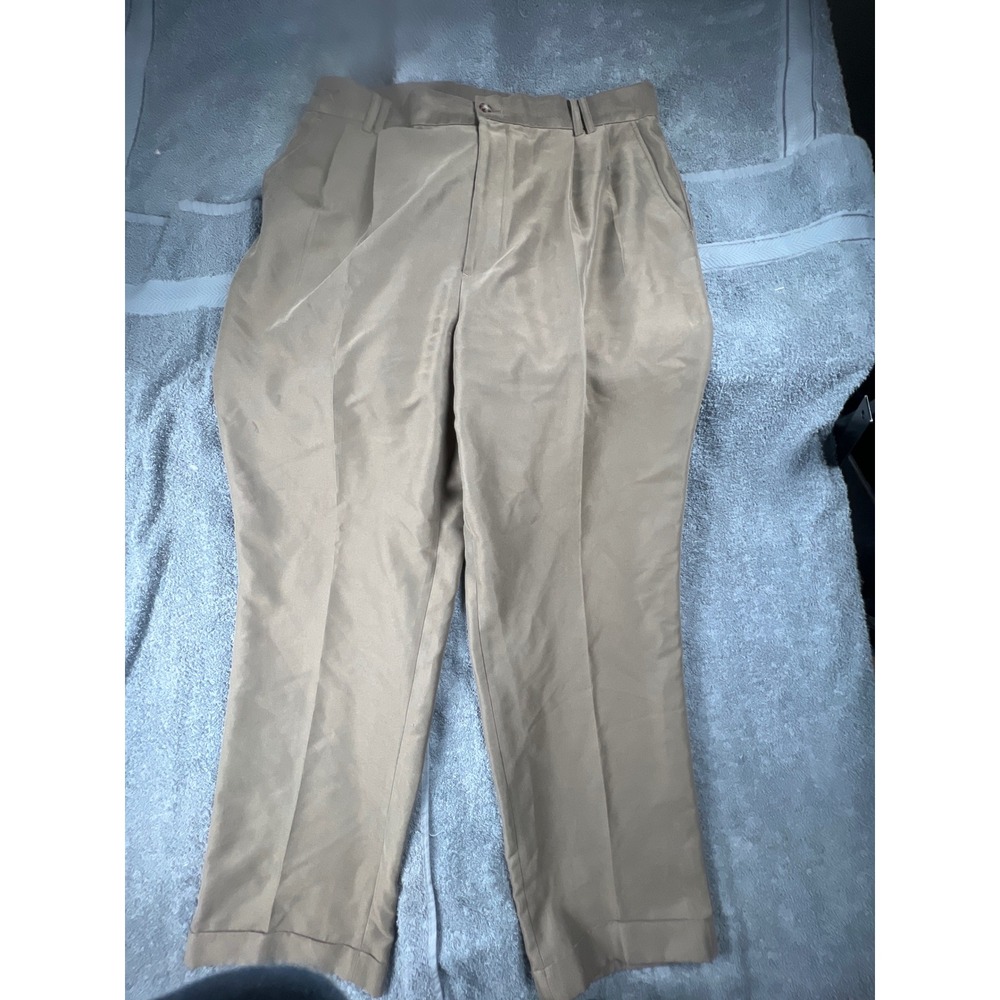 Greg Norman Mens Tan Pleated Dress Pants Size 38x30 Golf Casual Business